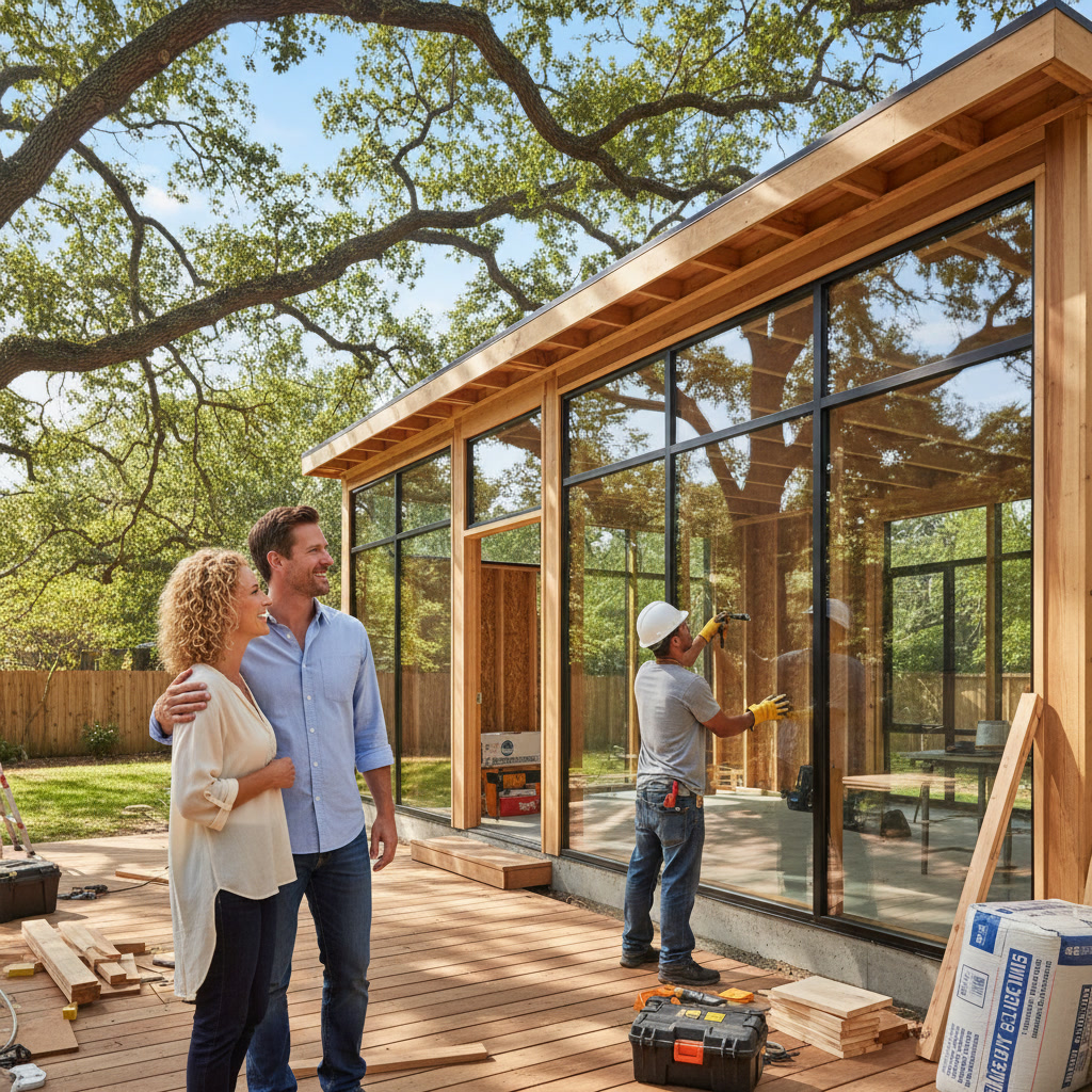 Craftsman fitting mortise and tenon joint on oak framing for Queen Creek home build