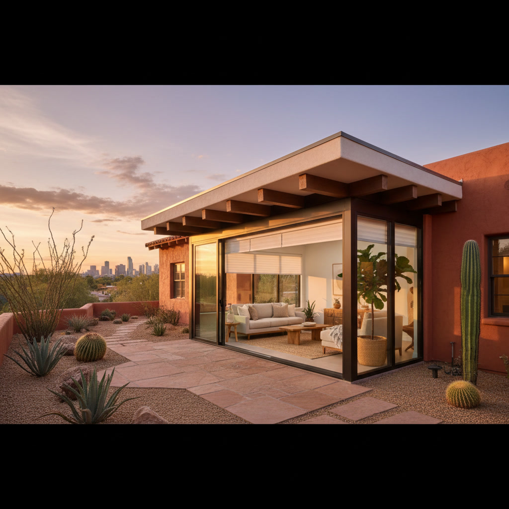 Modern single-room home addition with large windows in Phoenix Arizona