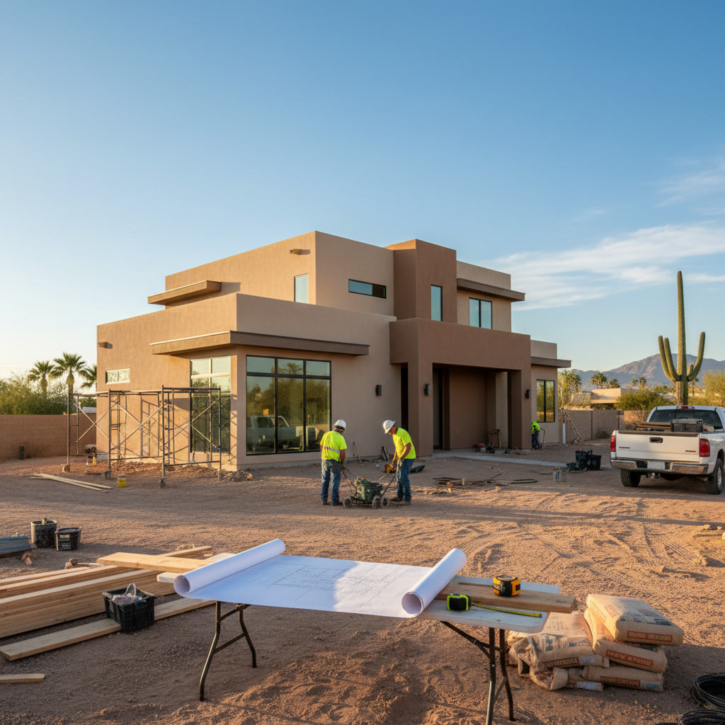 Modern home addition construction project in Phoenix Arizona showing expanded living space