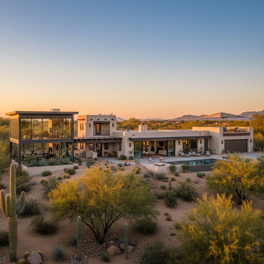 Modern home addition construction in Phoenix Arizona showing new room being added to existing house