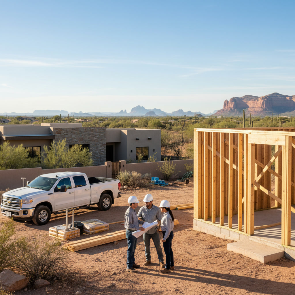 Professional contractor reviewing home remodeling plans with homeowner