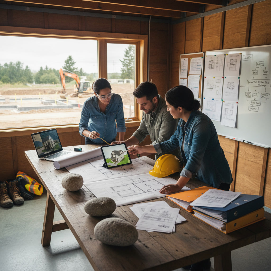 Construction site preparation and grading for residential home foundation