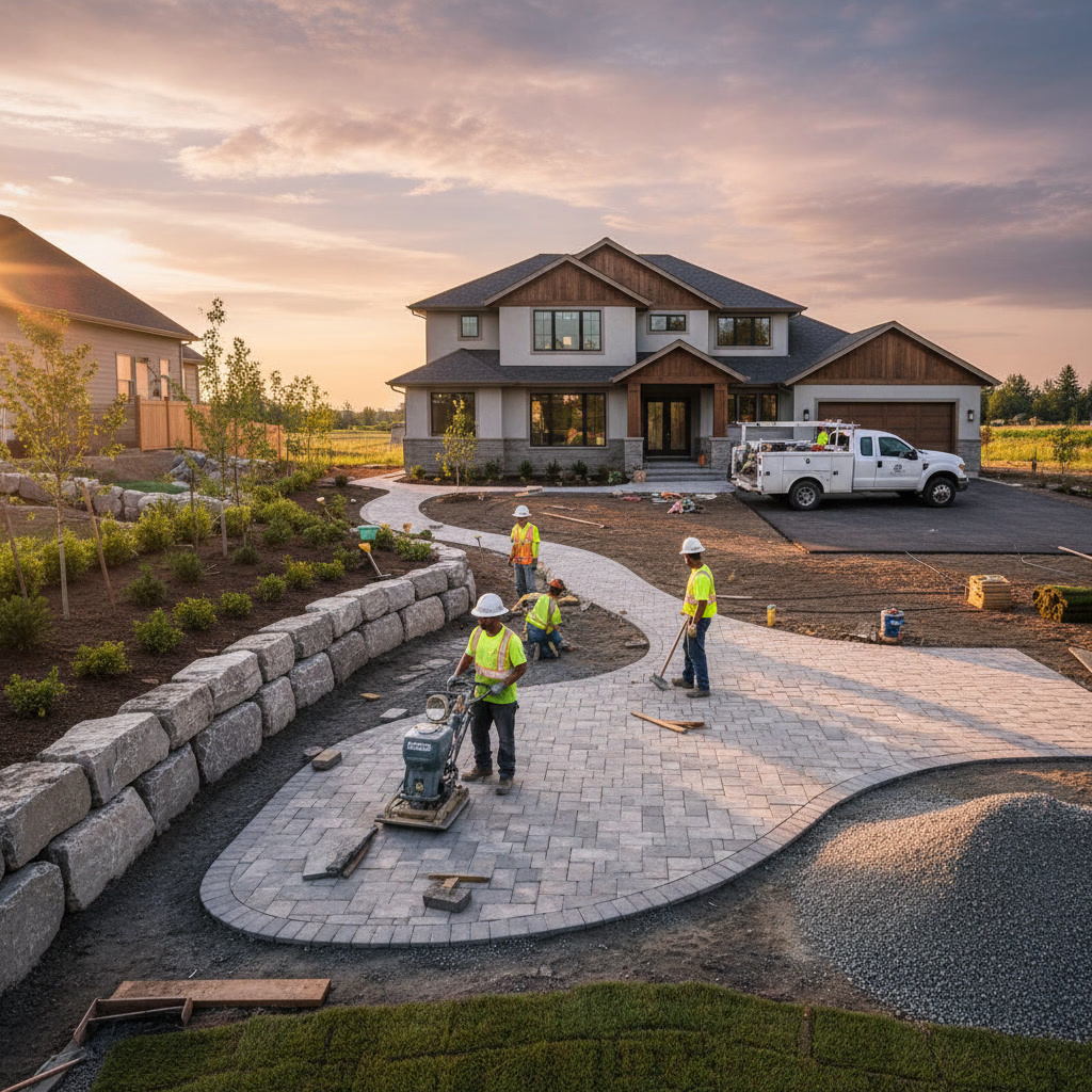 Final exterior finishing and landscaping for new residential construction