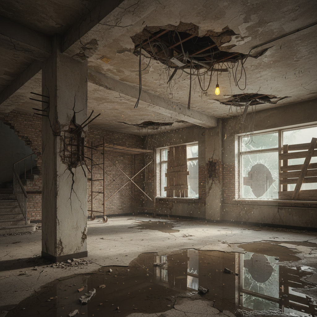 Commercial property showing structural damage needing professional repair