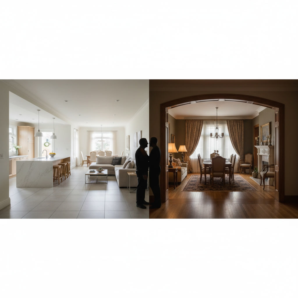 Modern home interior showing open concept floor plan design