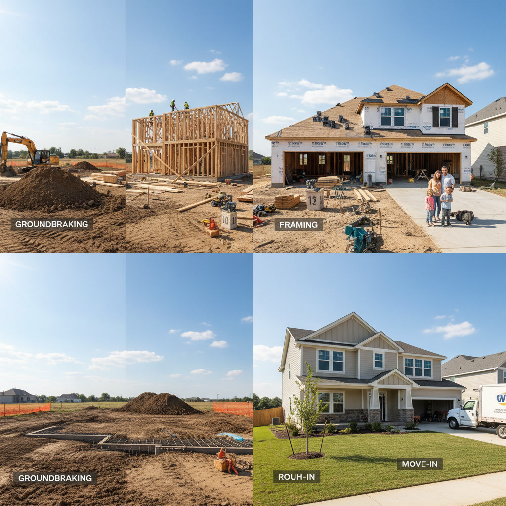 New residential home under construction showing framing and roof structure