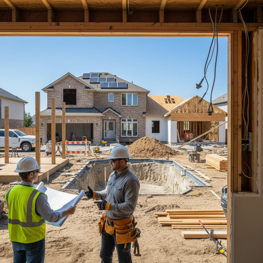 Building inspector reviewing home remodeling permit application documents