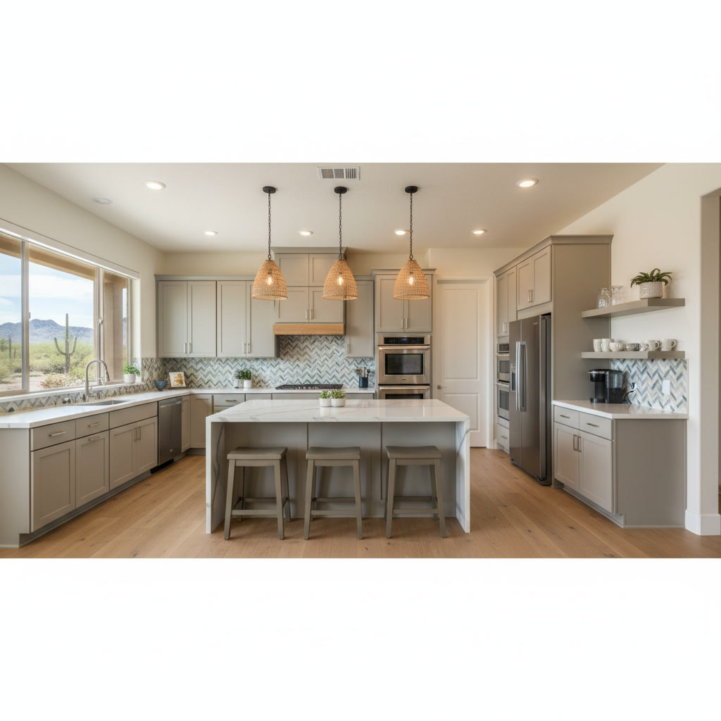 Modern kitchen remodel with new cabinets and countertops in Phoenix home