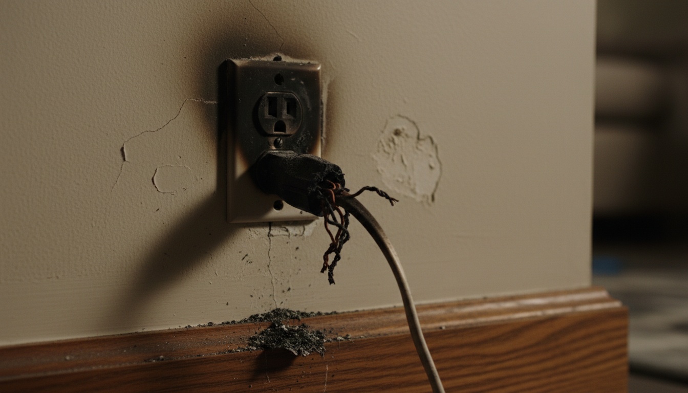 Professional contractor inspecting structural wall damage and electrical issues in Arizona home