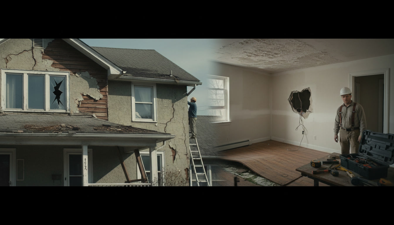 Professional contractor examining home repair issues to determine structural versus cosmetic damage